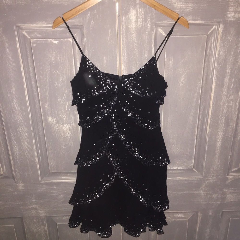 Tiered Black & Silver beaded/sequined BCBG Dress