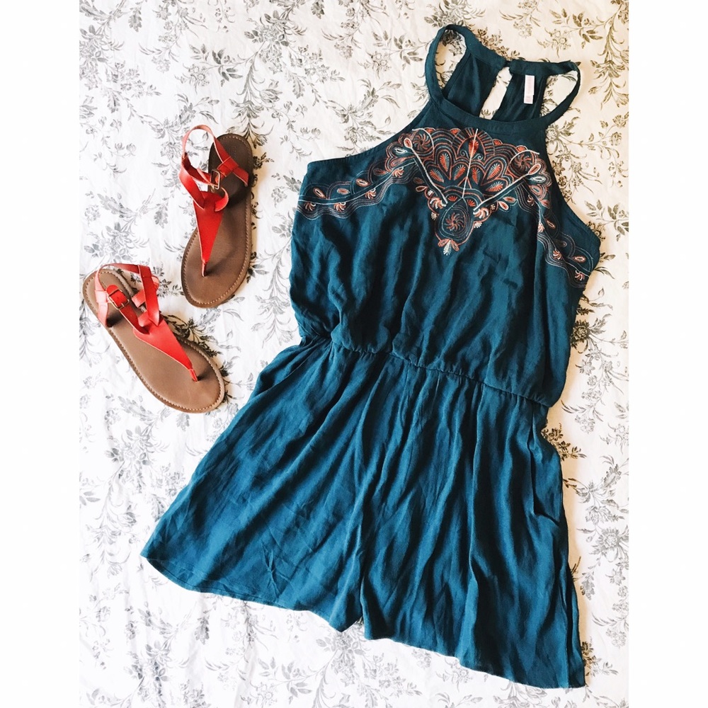 Bohemian Embroidered Open Back Romper