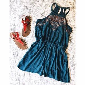 Bohemian Embroidered Open Back Romper