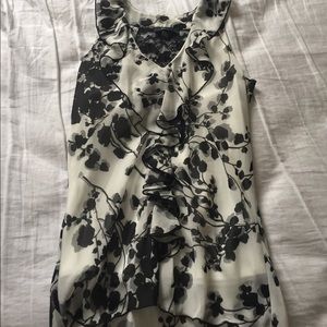 Flower print black and white top