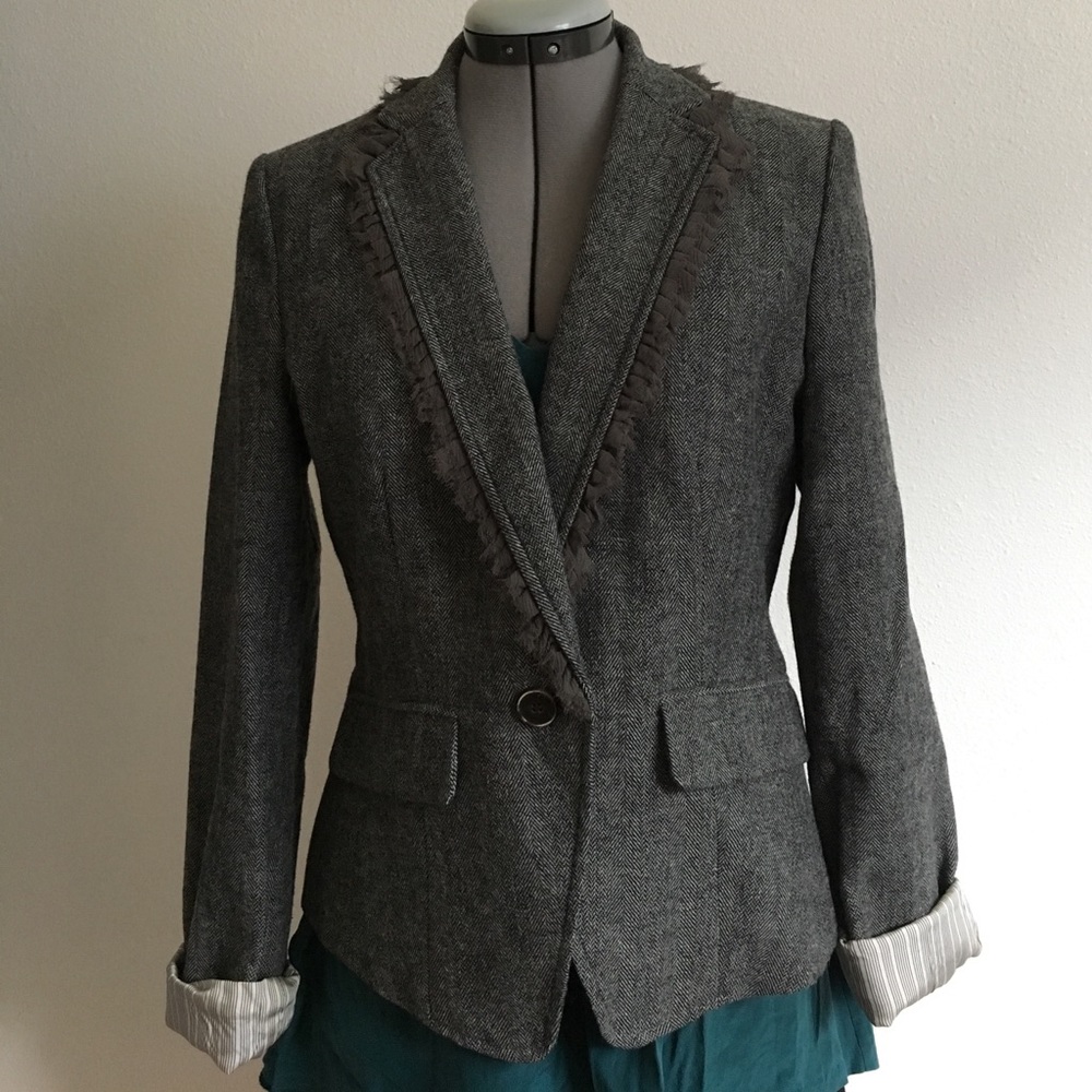 Herringbone Wool Poly Blend Blazer