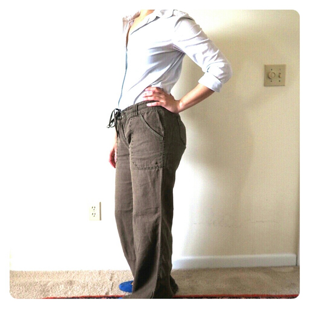 CAbi Olive Linen Wide Leg Pants