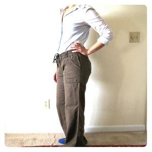 CAbi Olive Linen Wide Leg Pants