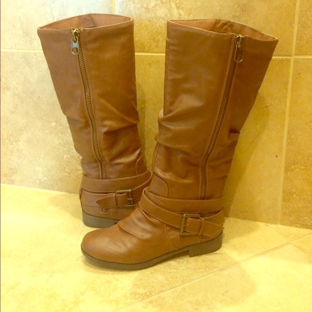 Brown leather boots