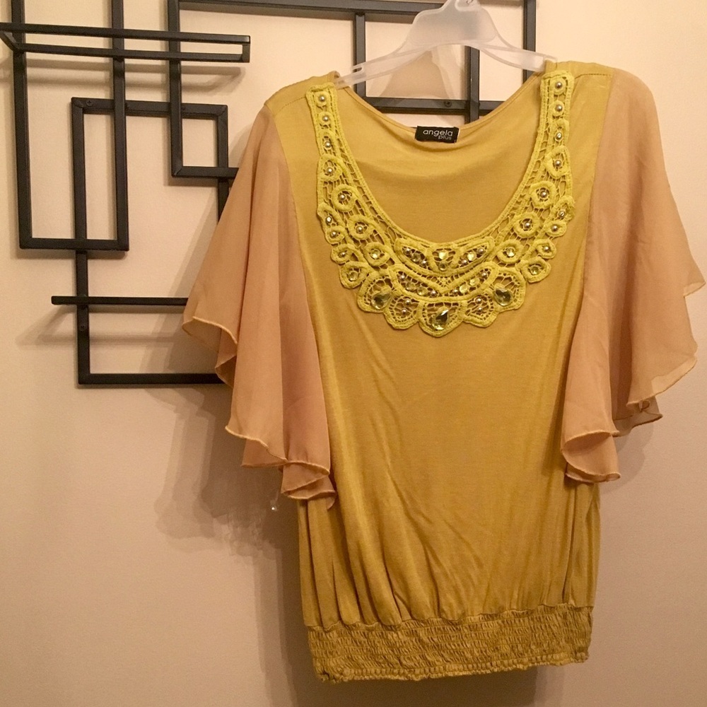 Angela Plus Flutter Sleeve Blouse