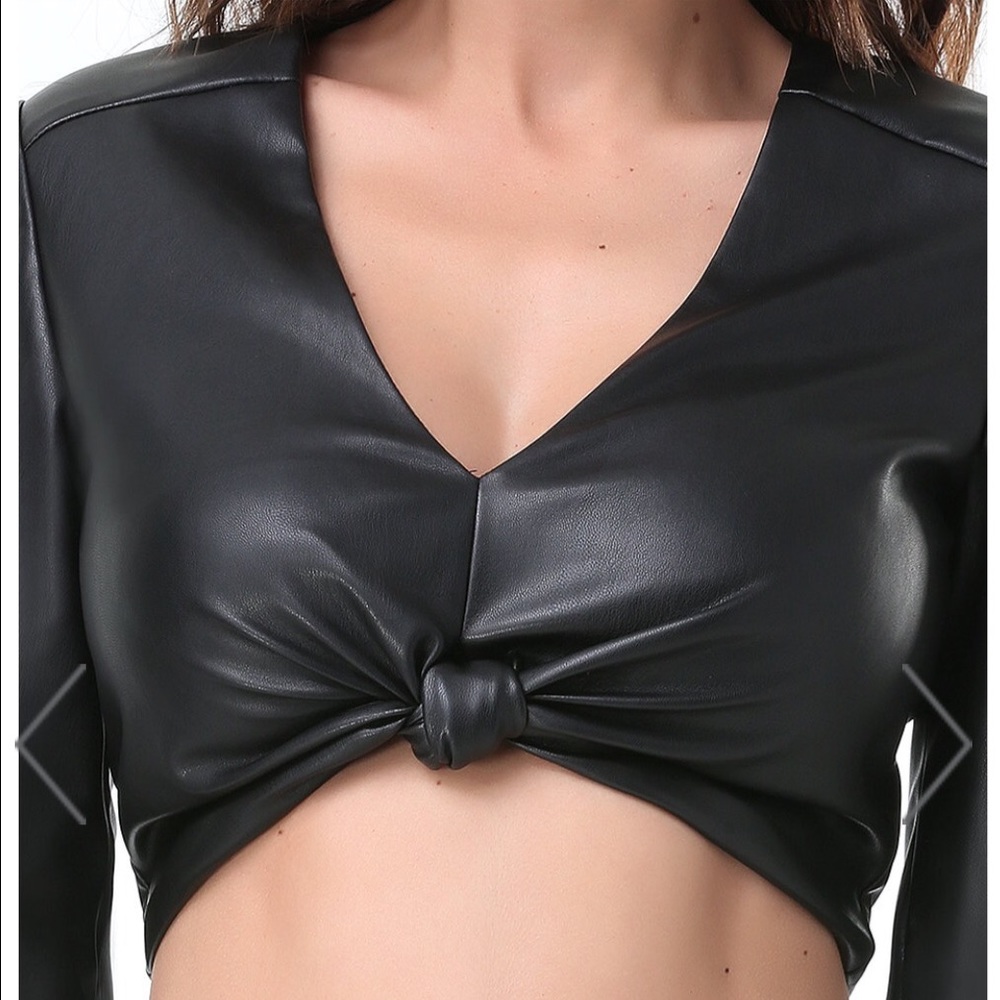 Bebe Faux Leather Knot Crop Top - Picture 3 of 5