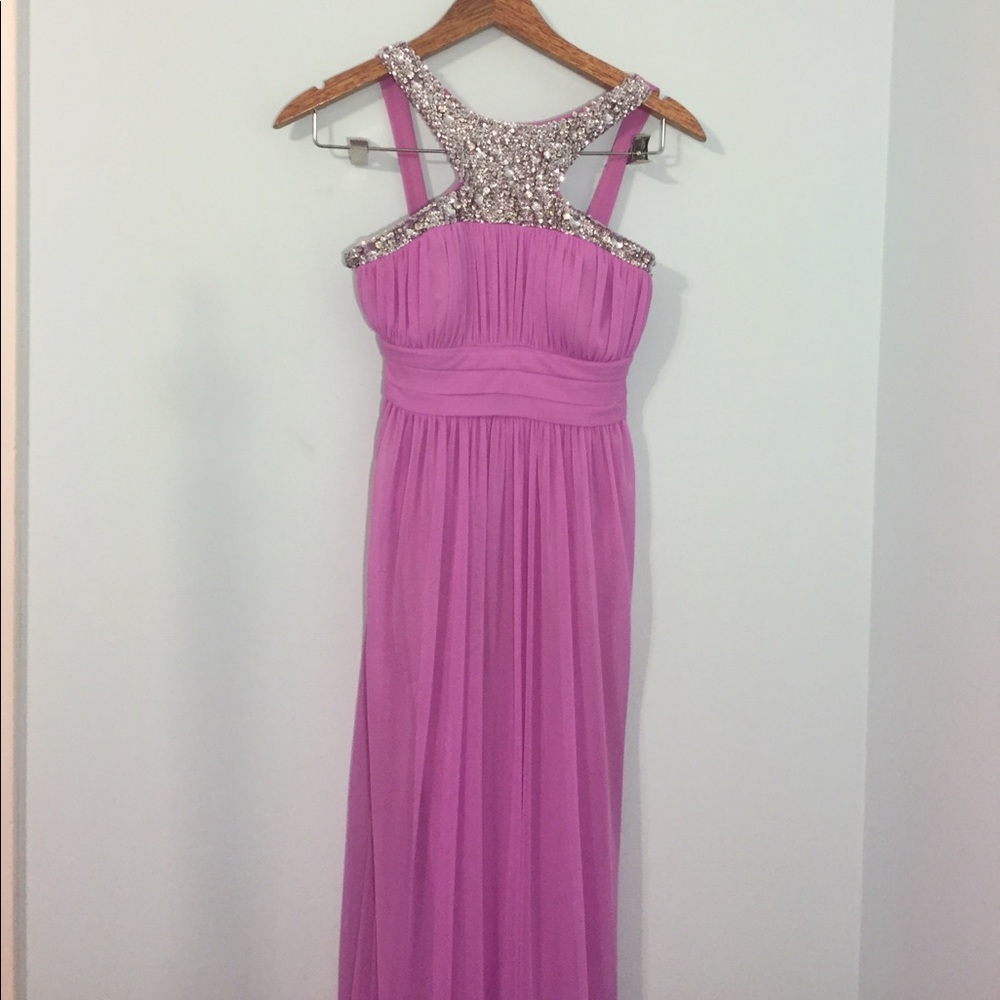 Purple sequenced prom dress
