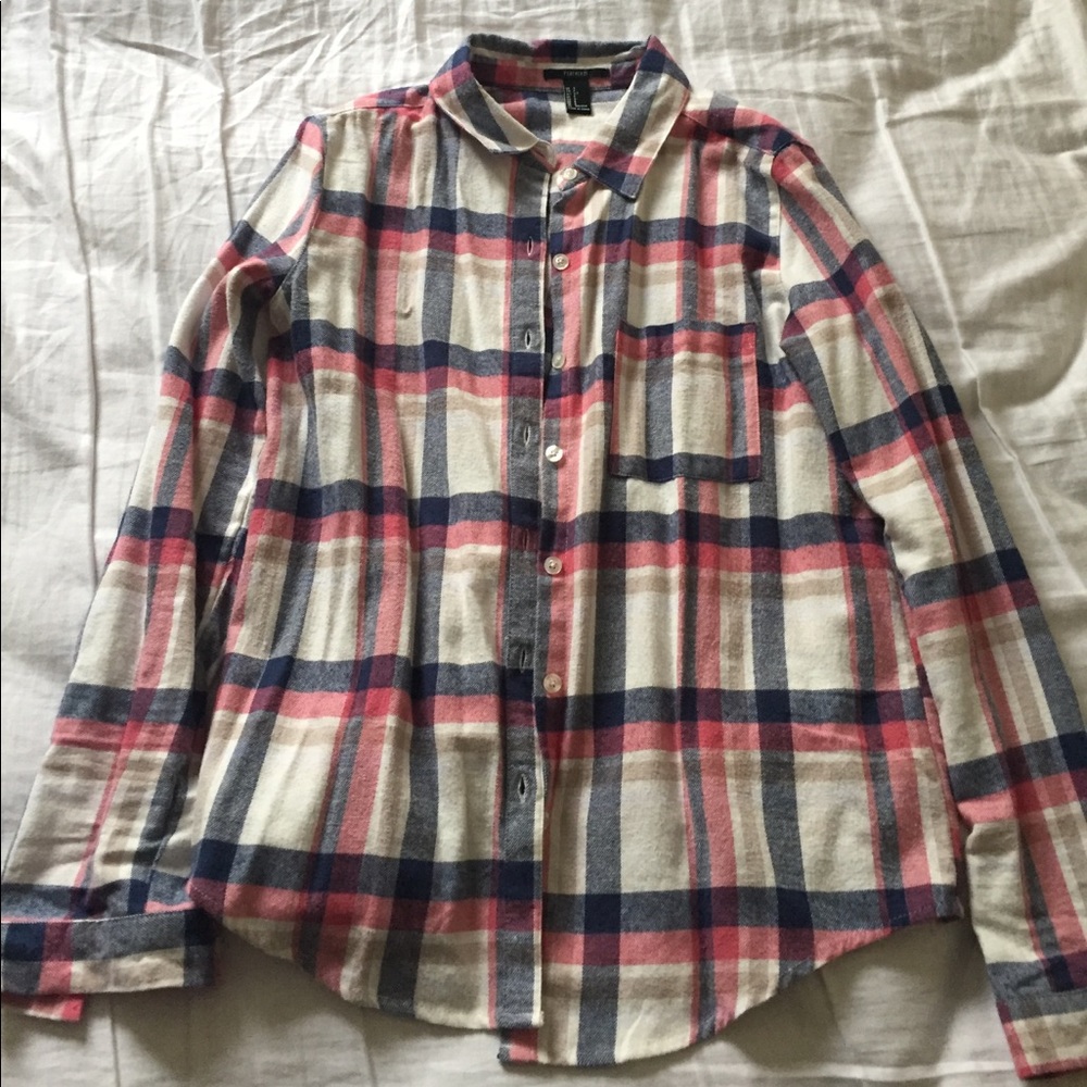Plaid pink/blue long sleeve button-up shirt