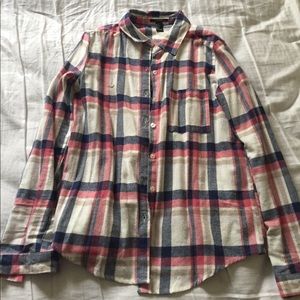 Plaid pink/blue long sleeve button-up shirt