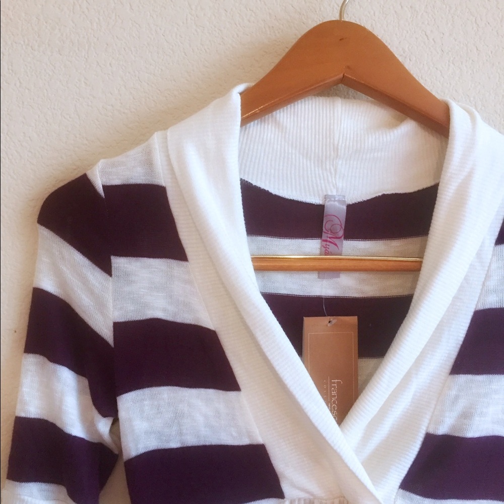 Francesca'sCollection striped knit sweater in plum