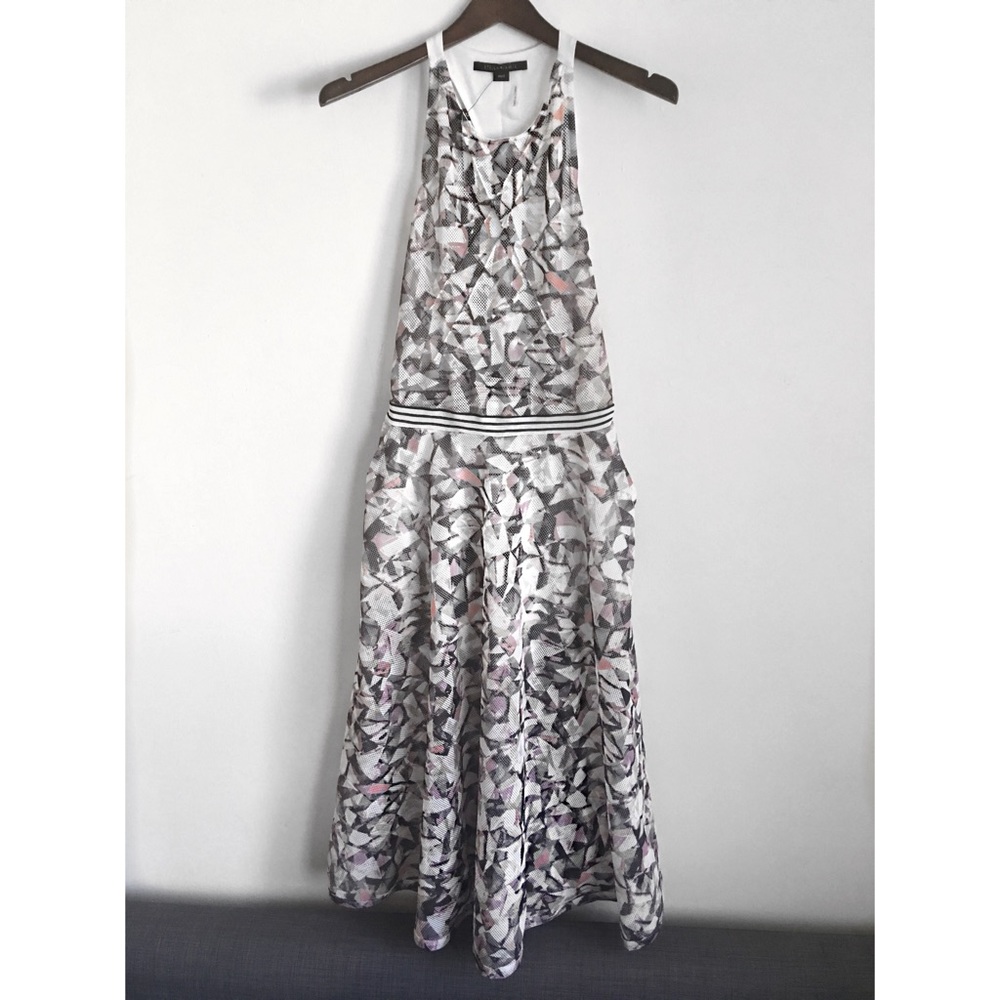 Stella & Jamie printed mesh tea length dress