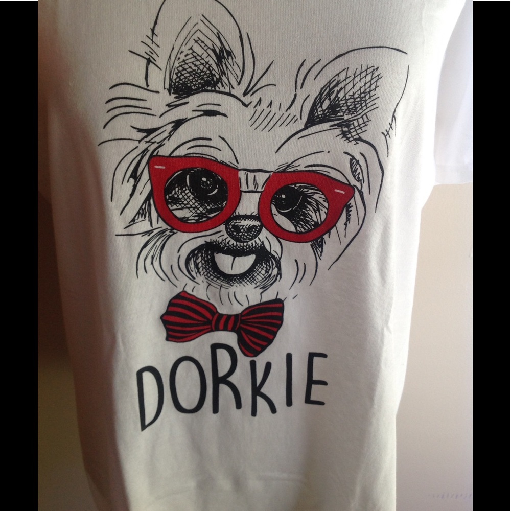 Port & Company White "Dorkie" T-Shirt Brand New