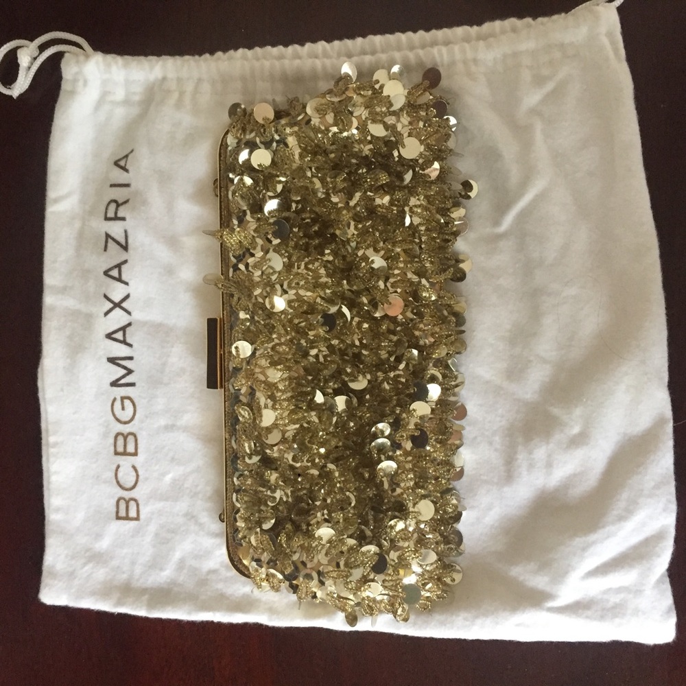 BCBG gold sequined clutch
