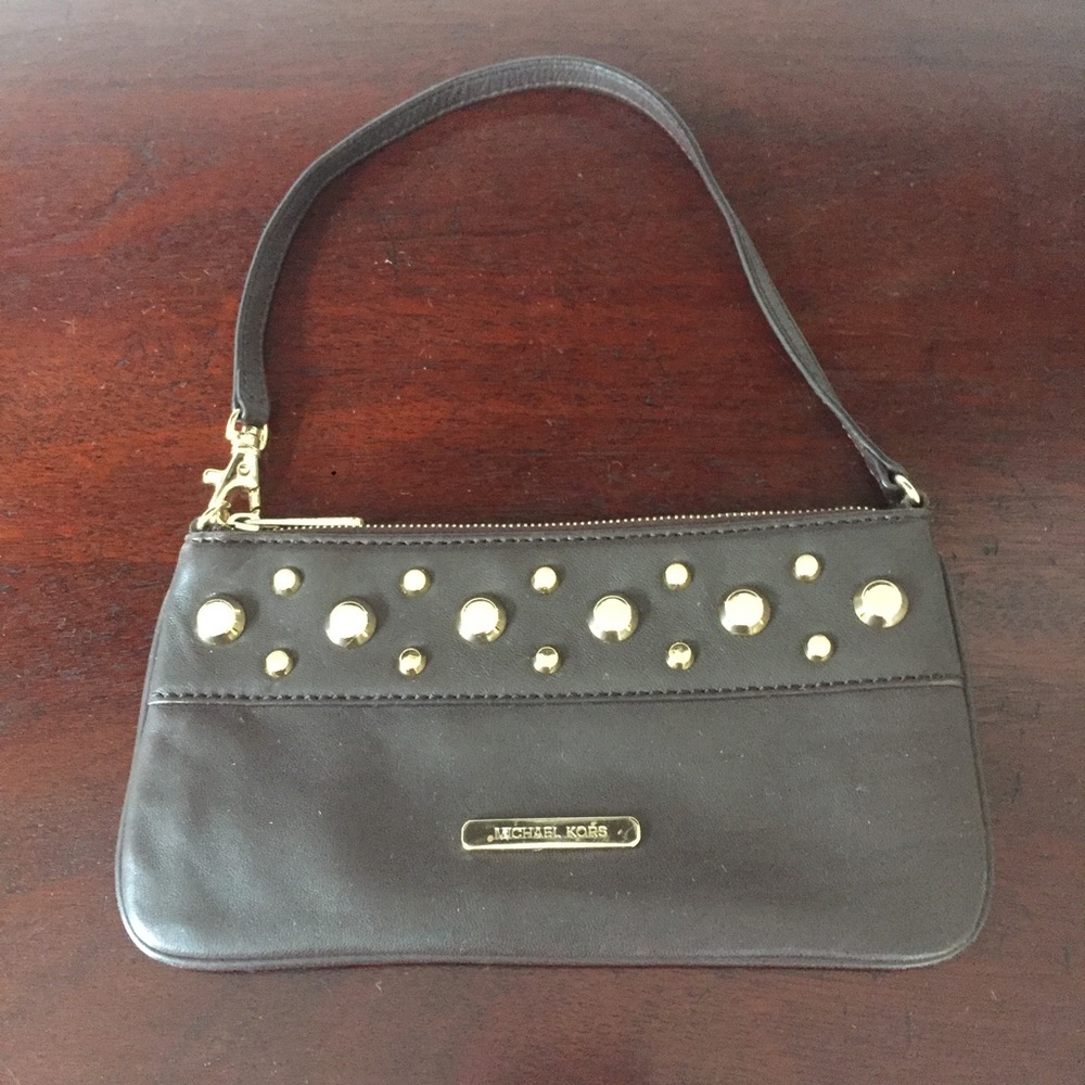 Michael Kors Brown Leather Wristlet Gold grommets