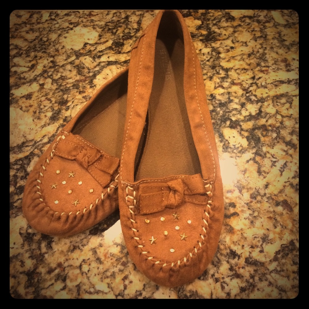 Tan moccasins