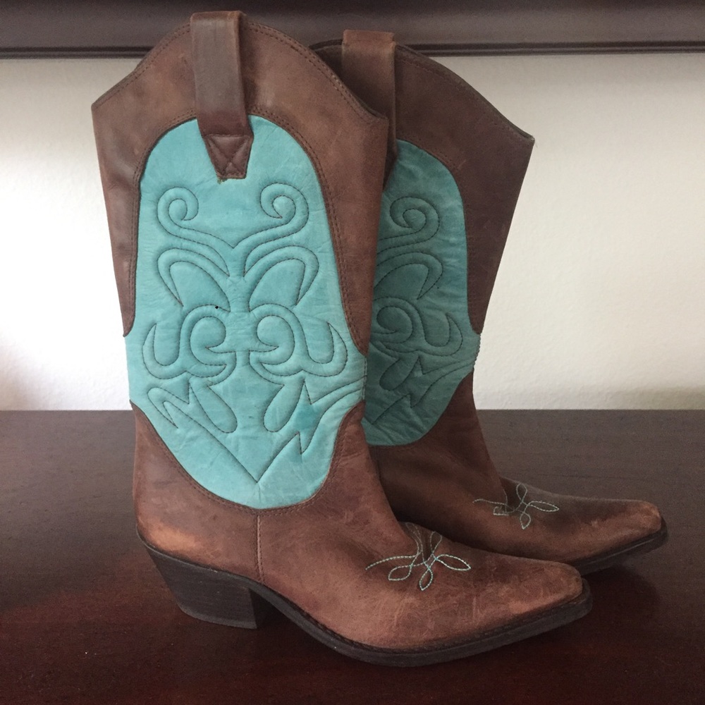 Brown and Turquoise Cowboy Boots