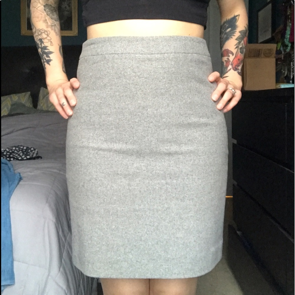 J Crew Grey Wool Pencil Skirt