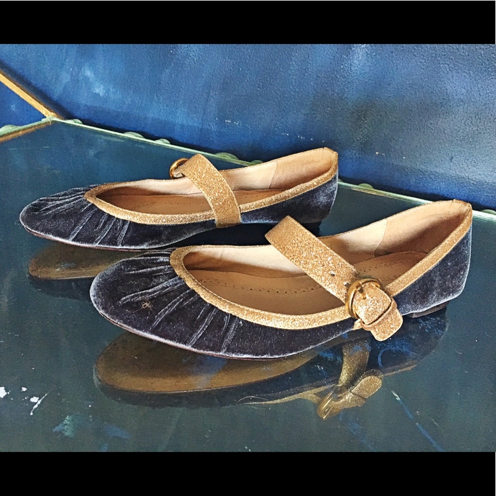 ALL BLACK Maryjanes Blue velvet with gold accents