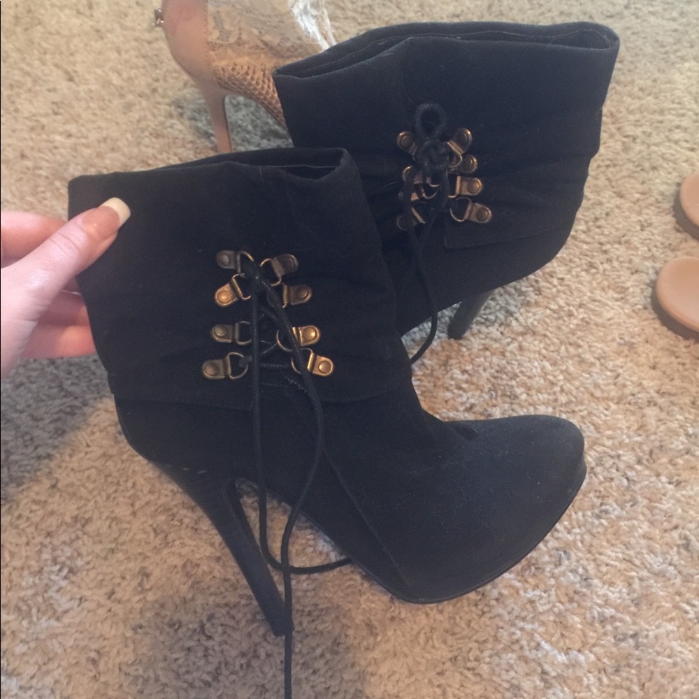 Lace Up Black Booties