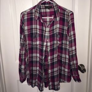 Purple plaid long sleeve shirt