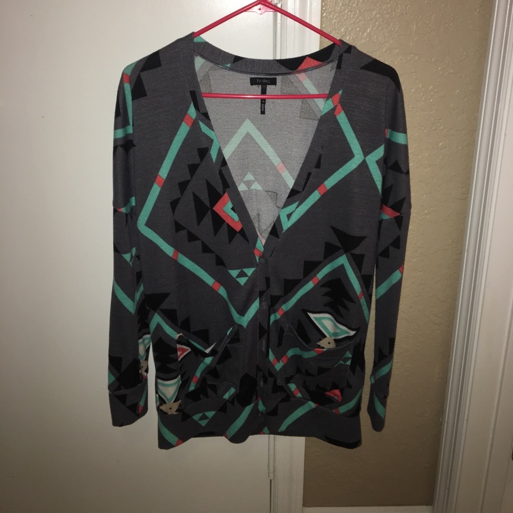 Tribal print cardigan with front pockets
