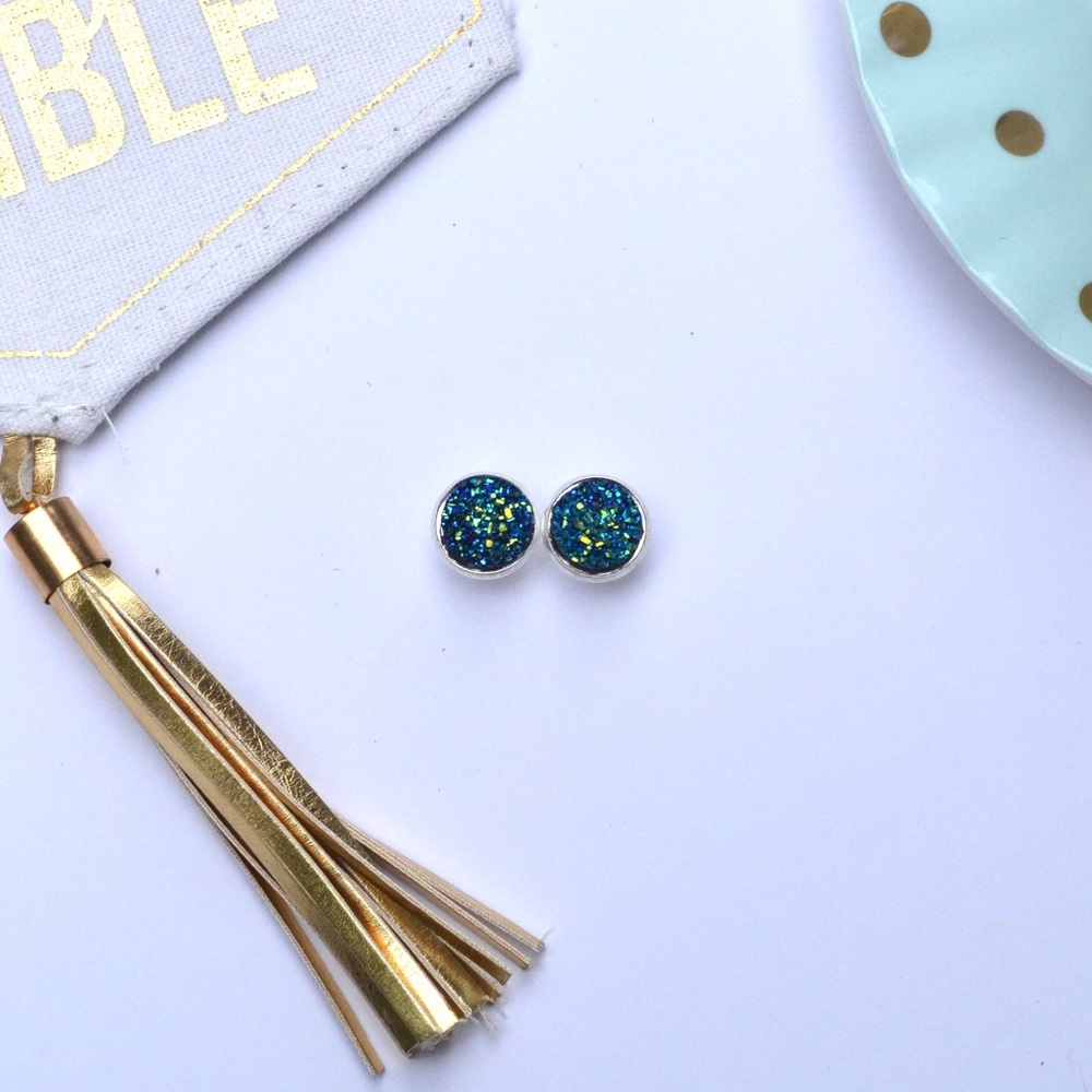 Blue Green Druzy Earrings - Picture 1 of 3