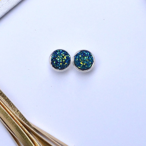 Blue Green Druzy Earrings - Picture 3 of 3