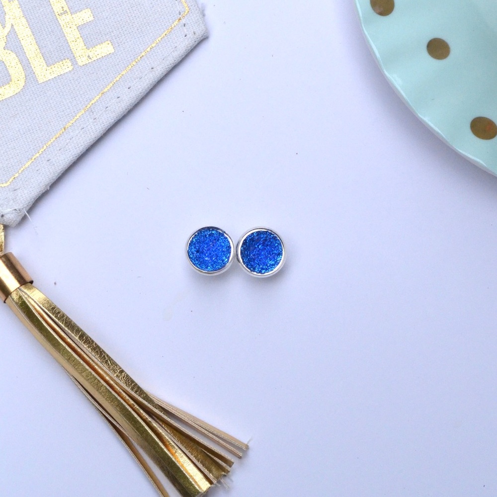 Blue Druzy Earrings - Picture 1 of 3