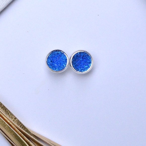 Blue Druzy Earrings - Picture 3 of 3