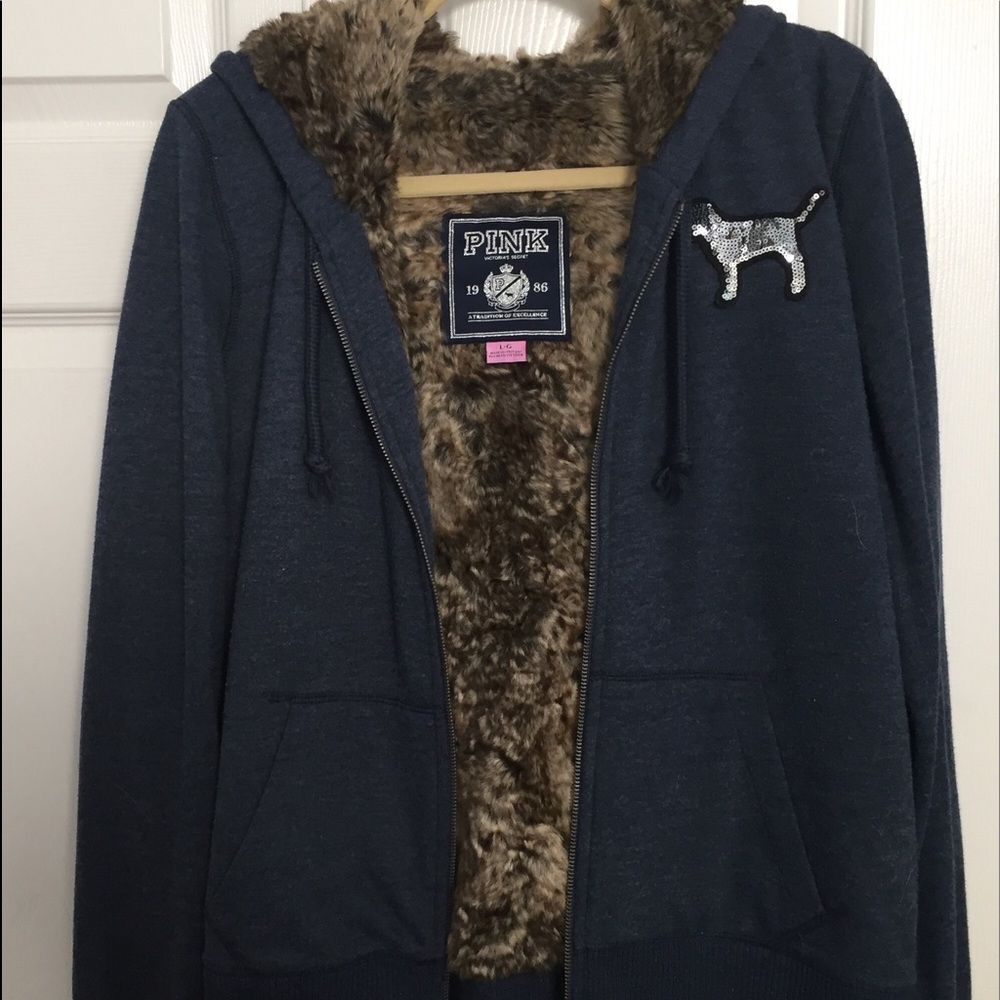 VS Pink Fur Lined Bling Hoodie