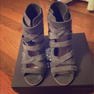 Vince Camuto Block Heel Grey Suede Sandal