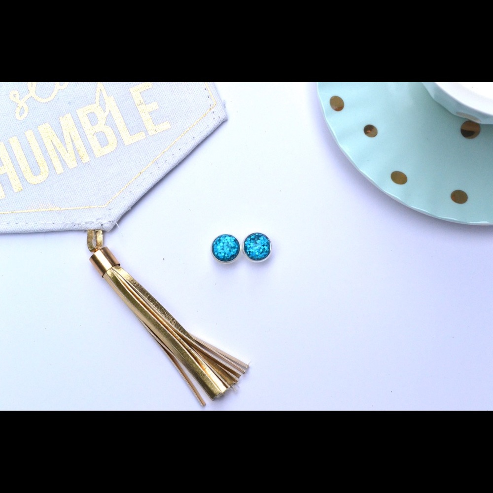 Blue Sequin Earrings - Picture 2 of 3