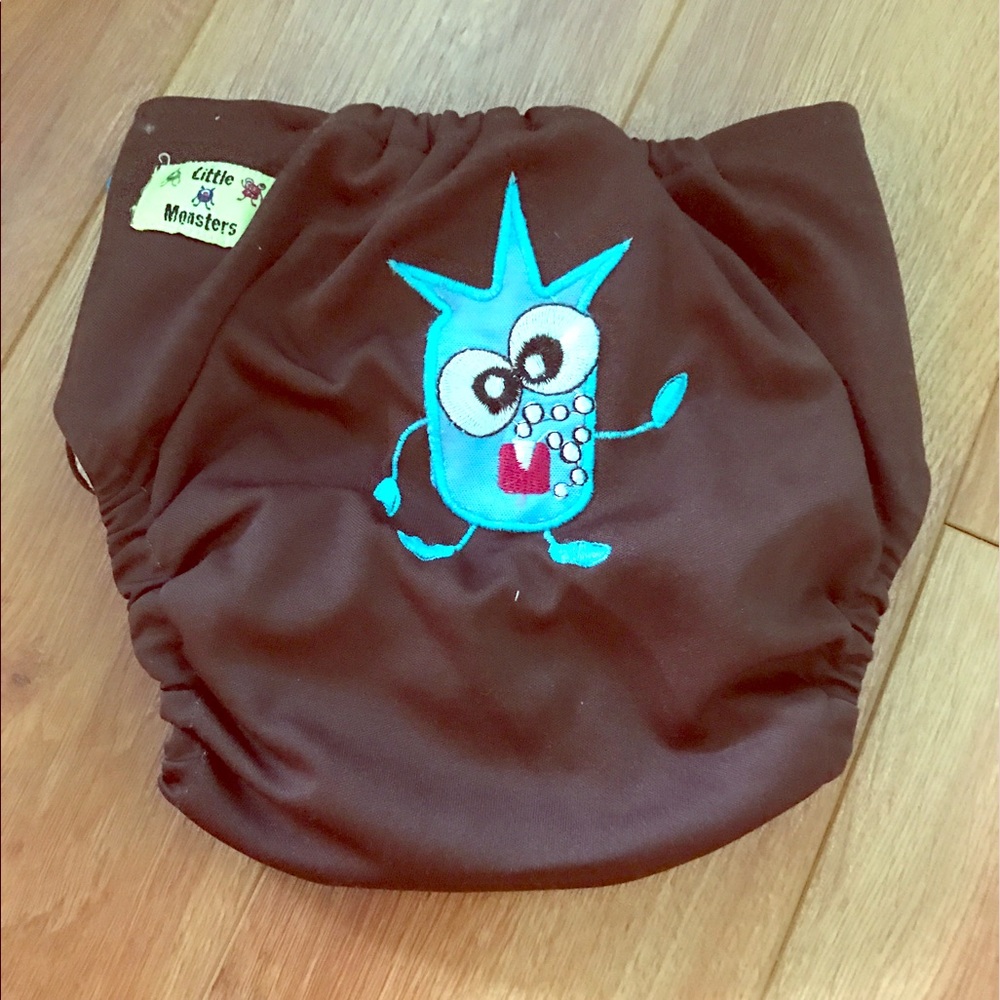 Diaper cover 'little monsters' brown.EUC