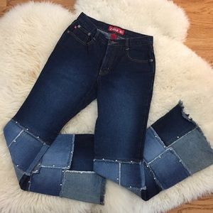 zana-di - Studded patchwork mid-rise flare denim