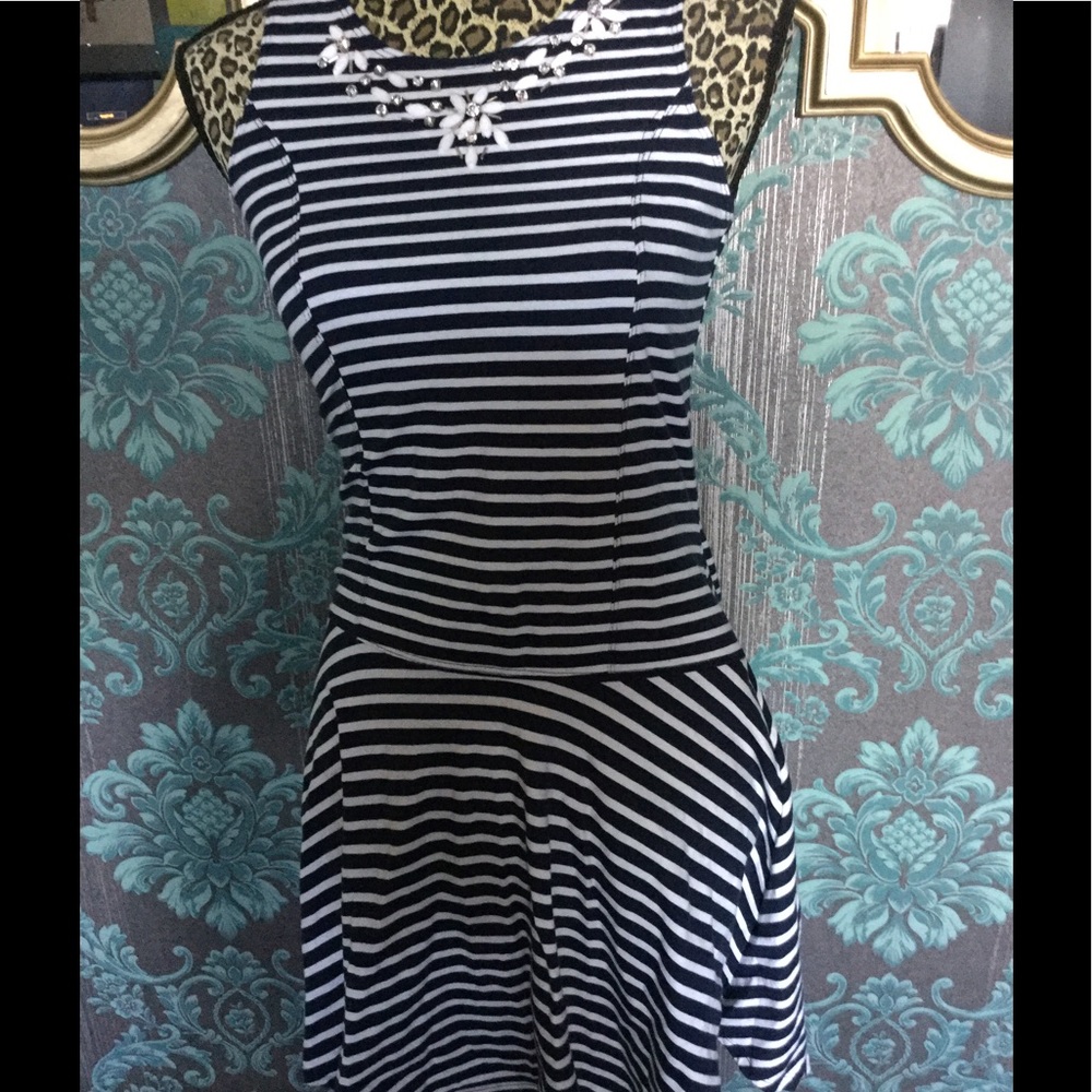 Girls Dress Striped Embellished Scooter Brown