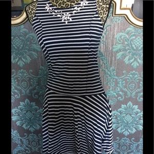 Girls Dress Striped Embellished Scooter Brown