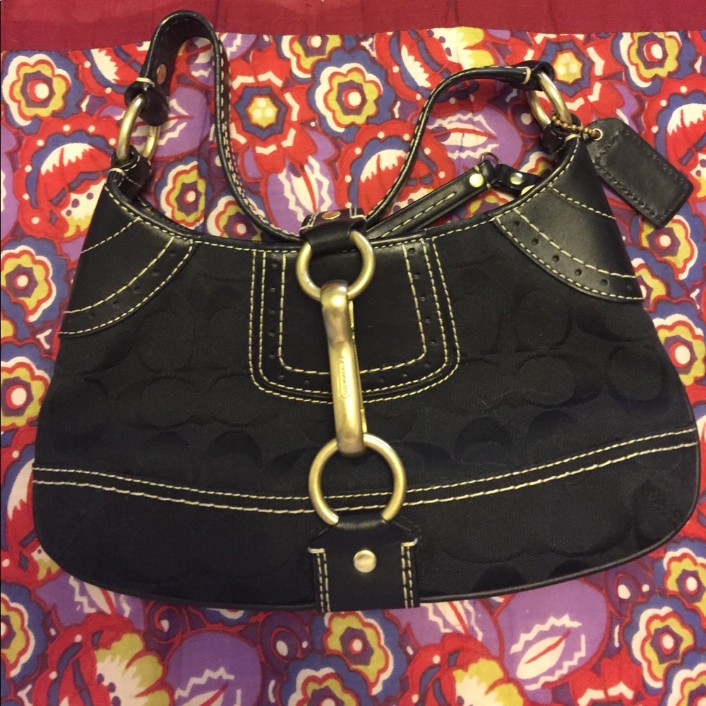 Leather and fabric handbag