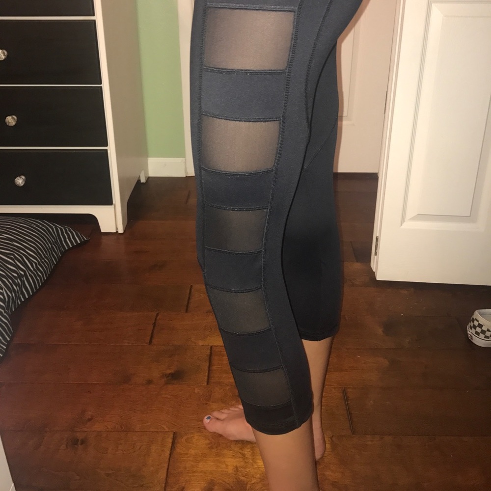 Black cropped mesh leggings