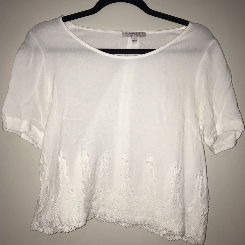White Crochet Crop Top - Medium