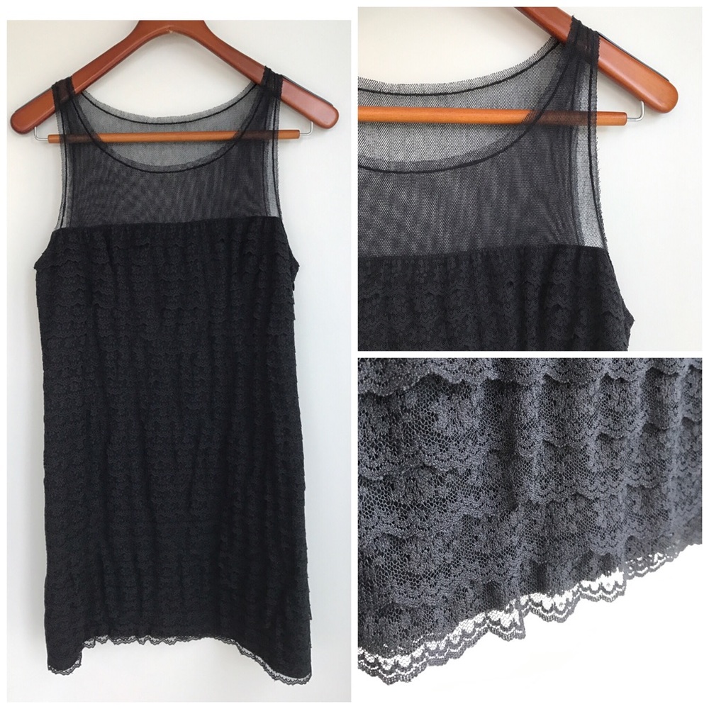 BCBG MaxAzria - Tiered Lace & Tulle Black Dress, 8
