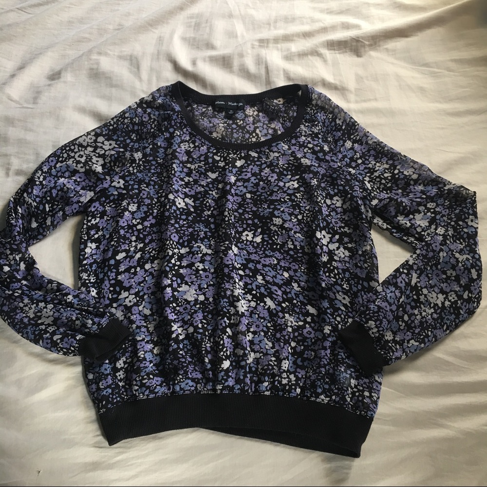 Purple Flowy & Sheer Floral Long-Sleeve Top