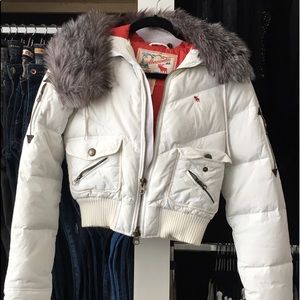 White Abercrombie fur lined hooded jacket