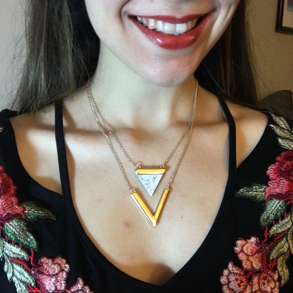 Howlite slab triangle & gold chevron pendant