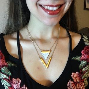 Howlite slab triangle & gold chevron pendant