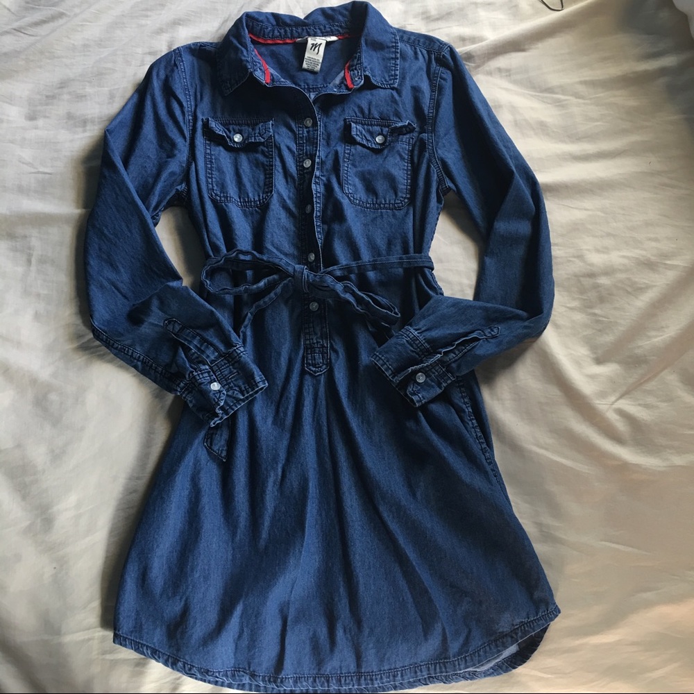 Jean Colored Button-Down Dress with Sleeves