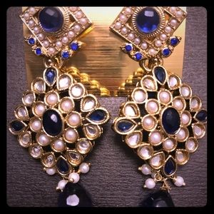 Blue kundan earrings