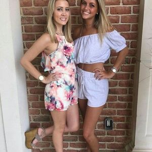 2 piece blue and white shorts and top set