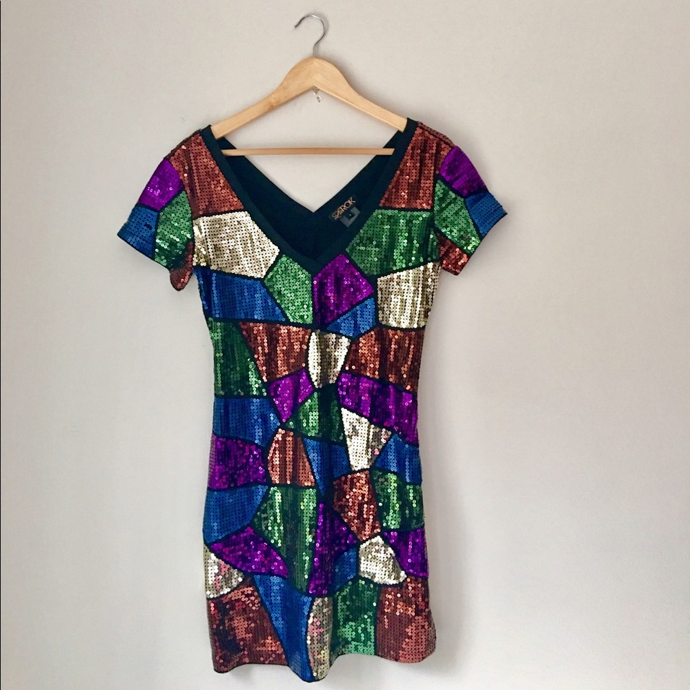 LaRok Luxe Multicolor Patch Sequin Dress