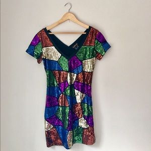 LaRok Luxe Multicolor Patch Sequin Dress