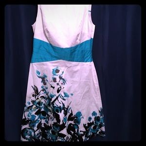 White, Black and Teal A Line dress